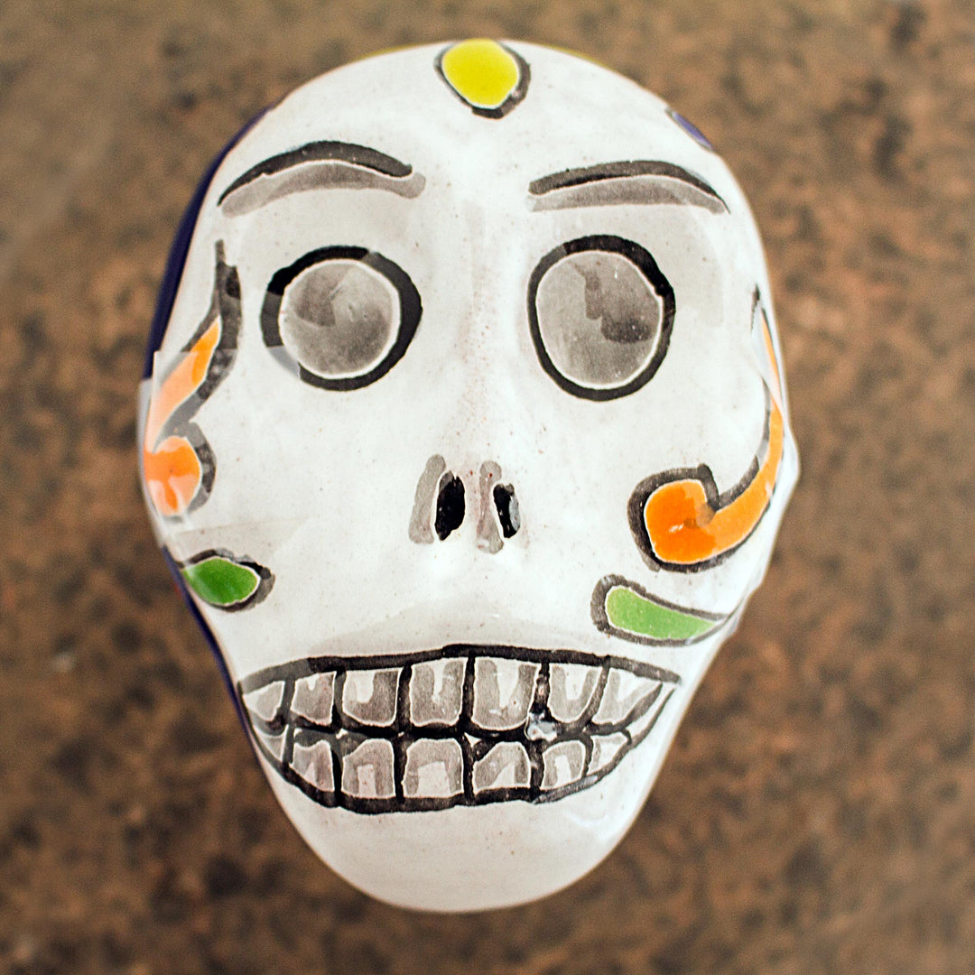 Skull-Shaped Talavera-Style Ceramic Decorative Box - Calavera Keeper