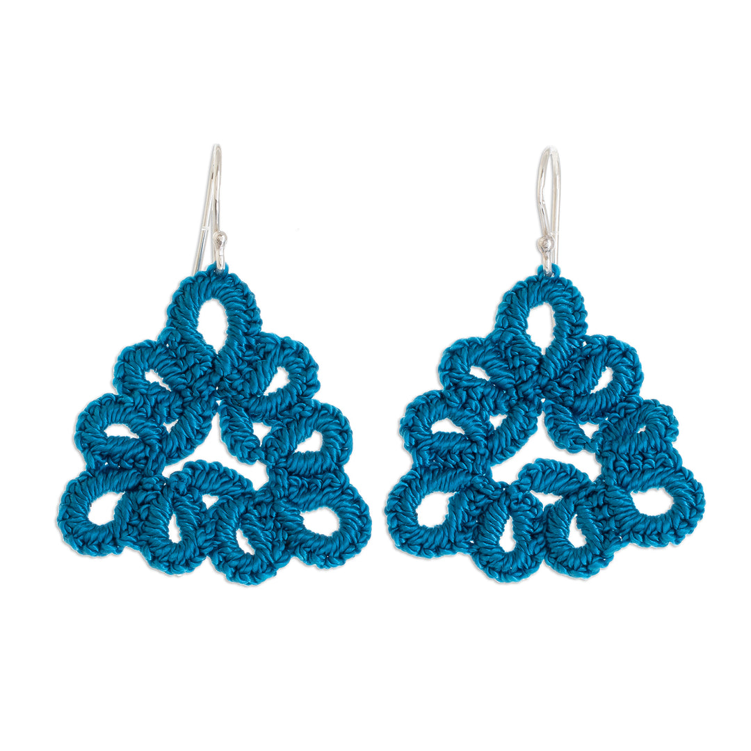 Hand-Tatted Triangular Dangle Earrings in Azure - Petal Essence in Azure