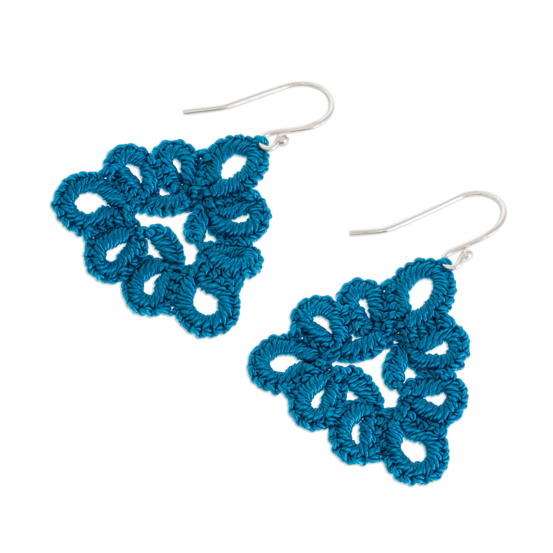 Hand-Tatted Triangular Dangle Earrings in Azure - Petal Essence in Azure