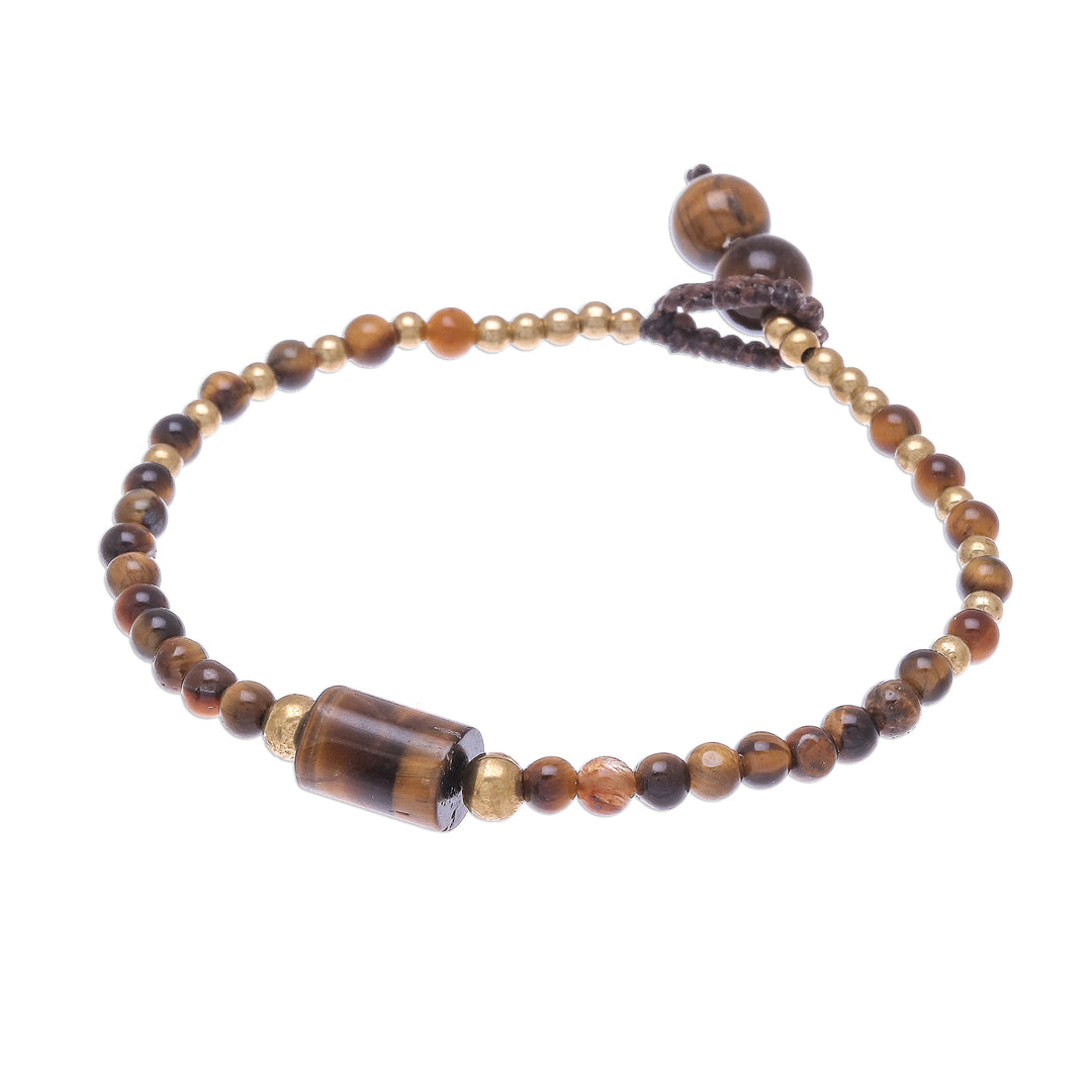 Tiger's Eye Beaded Pendant Bracelet from Thailand - Boho Thai