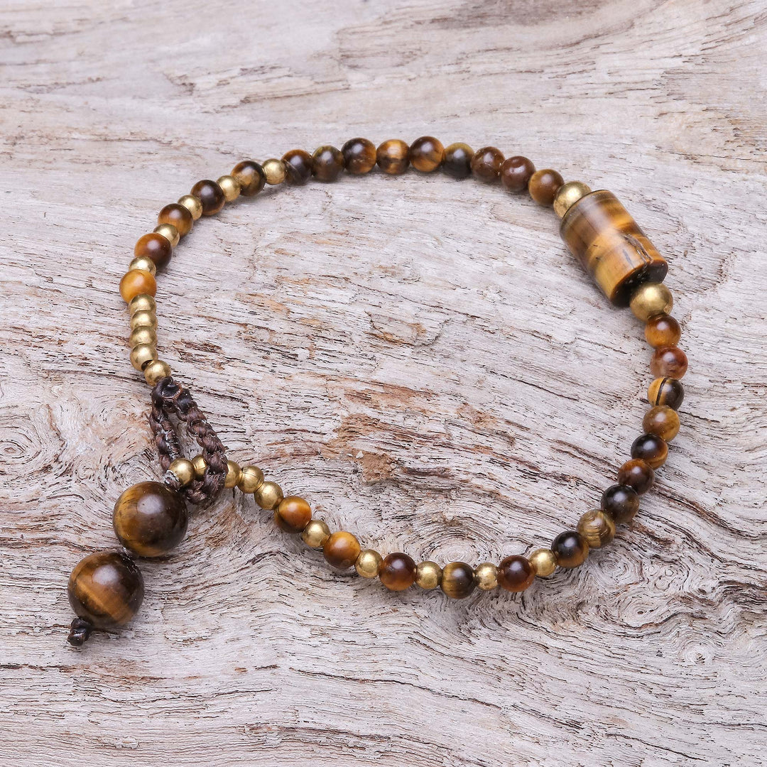 Tiger's Eye Beaded Pendant Bracelet from Thailand - Boho Thai