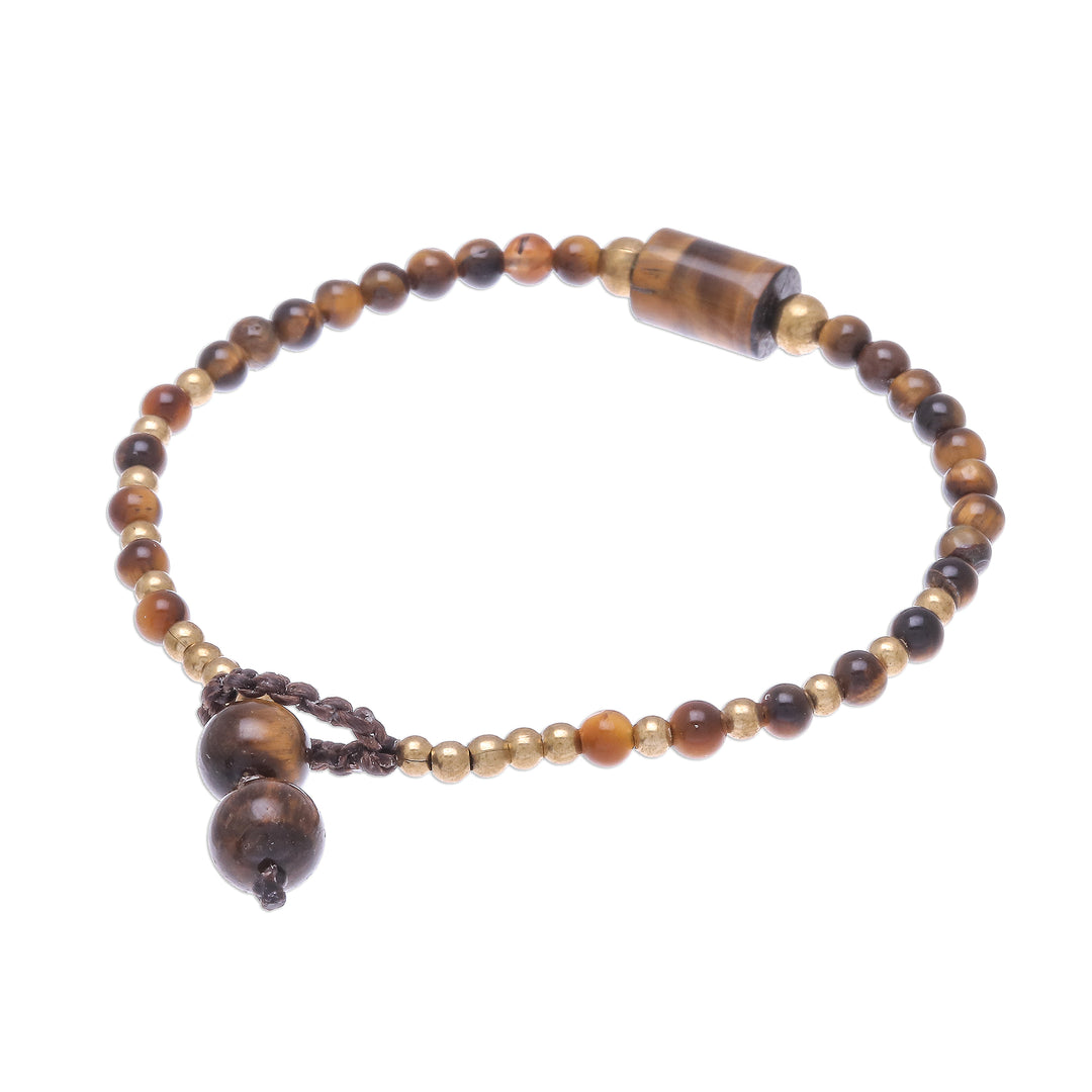 Tiger's Eye Beaded Pendant Bracelet from Thailand - Boho Thai