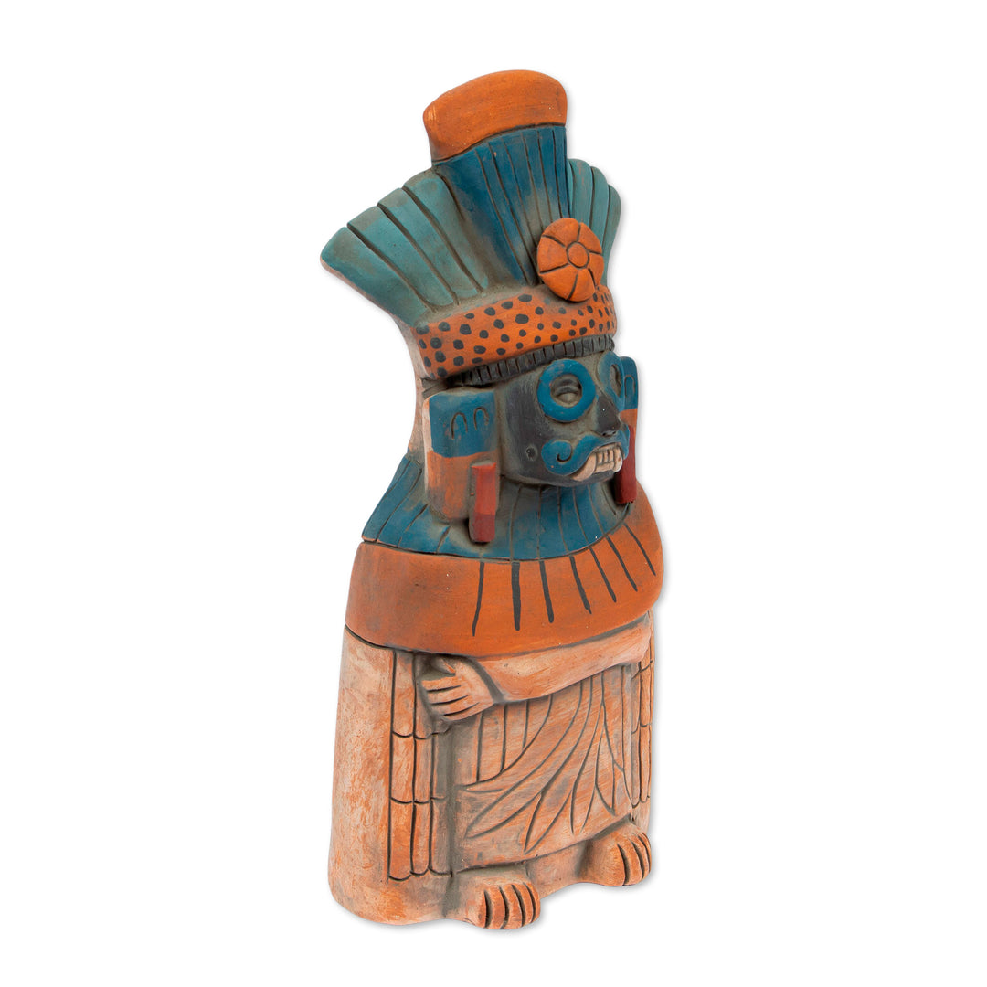 Rustic Ceramic Sculpture of Tlaloc from Mexico - Mighty Tlaloc