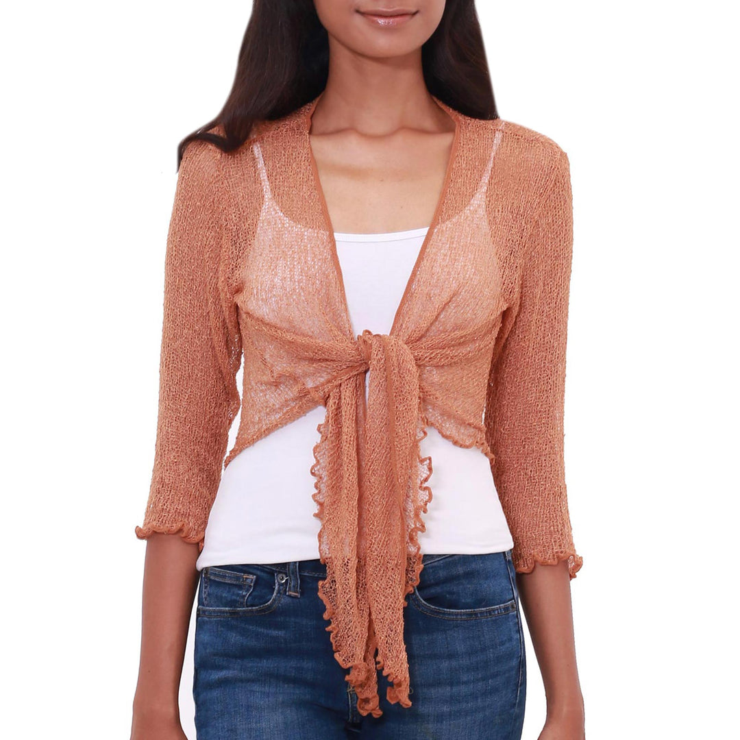 Lightweight Hand Crocheted Cardigan in Orange from Bali - Orange Sanur Beach