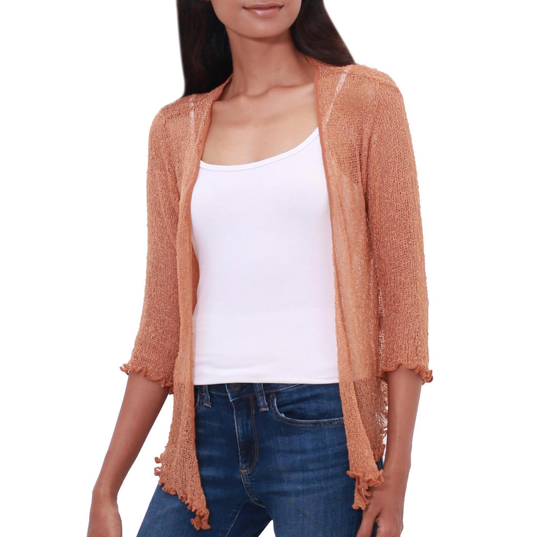 Lightweight Hand Crocheted Cardigan in Orange from Bali - Orange Sanur Beach