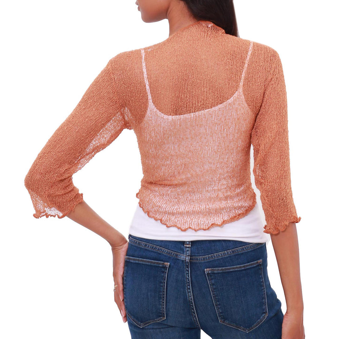 Lightweight Hand Crocheted Cardigan in Orange from Bali - Orange Sanur Beach