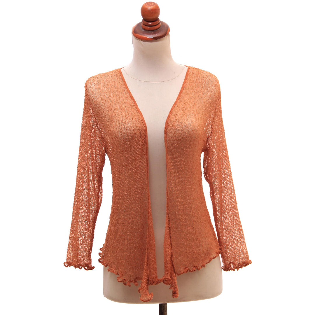 Lightweight Hand Crocheted Cardigan in Orange from Bali - Orange Sanur Beach
