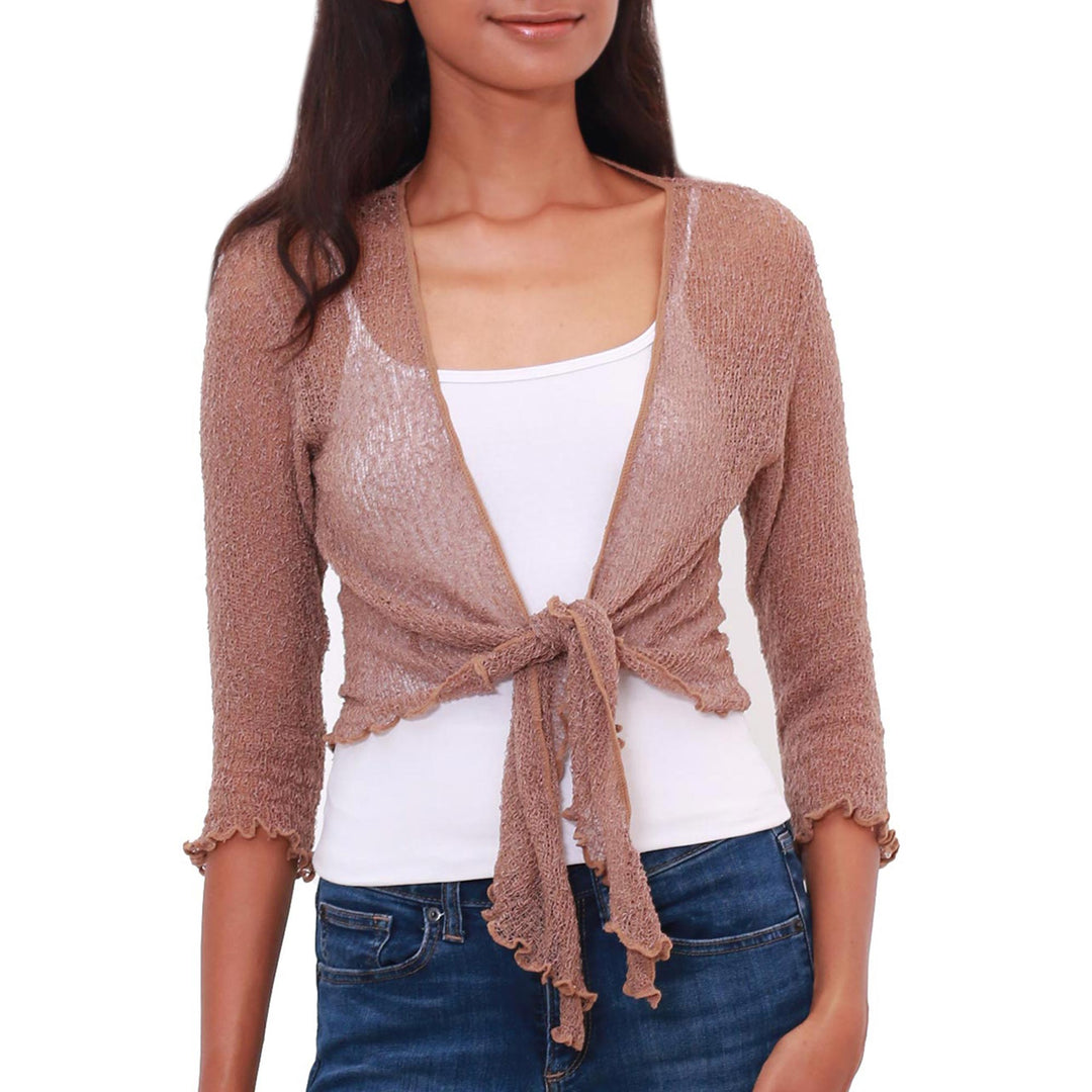 Lightweight Tie Front Cardigan in Ginger Brown from Bali - Ginger Brown Sanur Beach