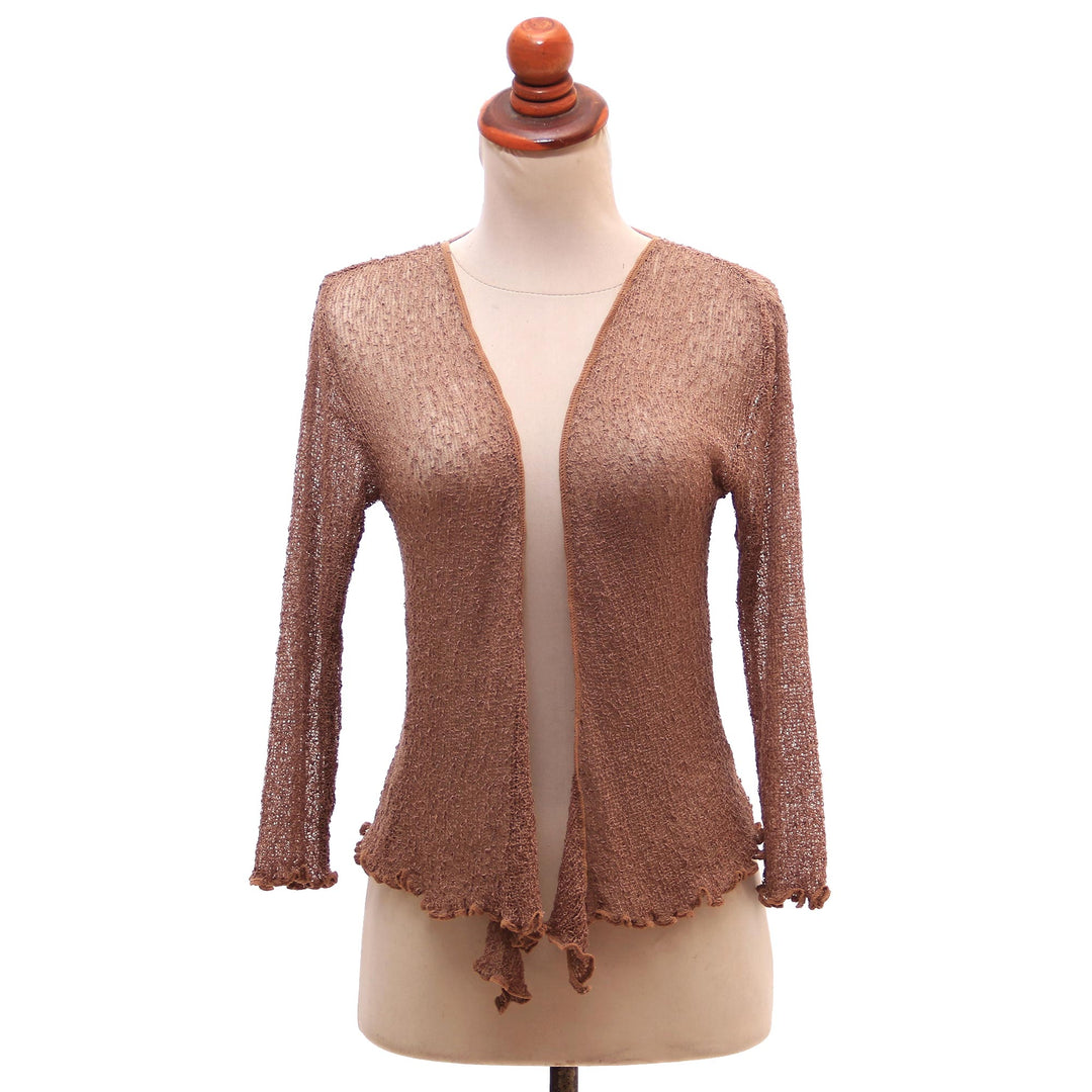 Lightweight Tie Front Cardigan in Ginger Brown from Bali - Ginger Brown Sanur Beach