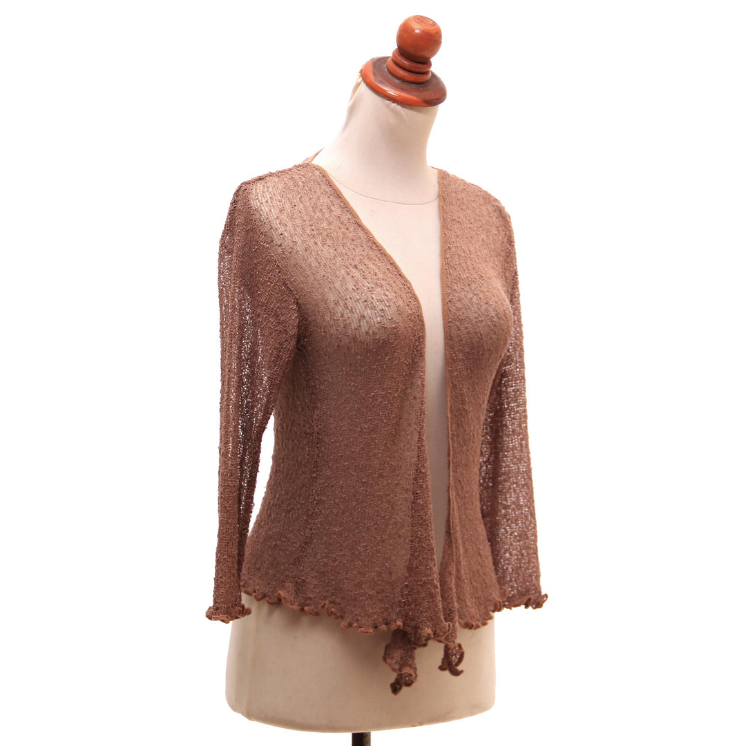 Lightweight Tie Front Cardigan in Ginger Brown from Bali - Ginger Brown Sanur Beach