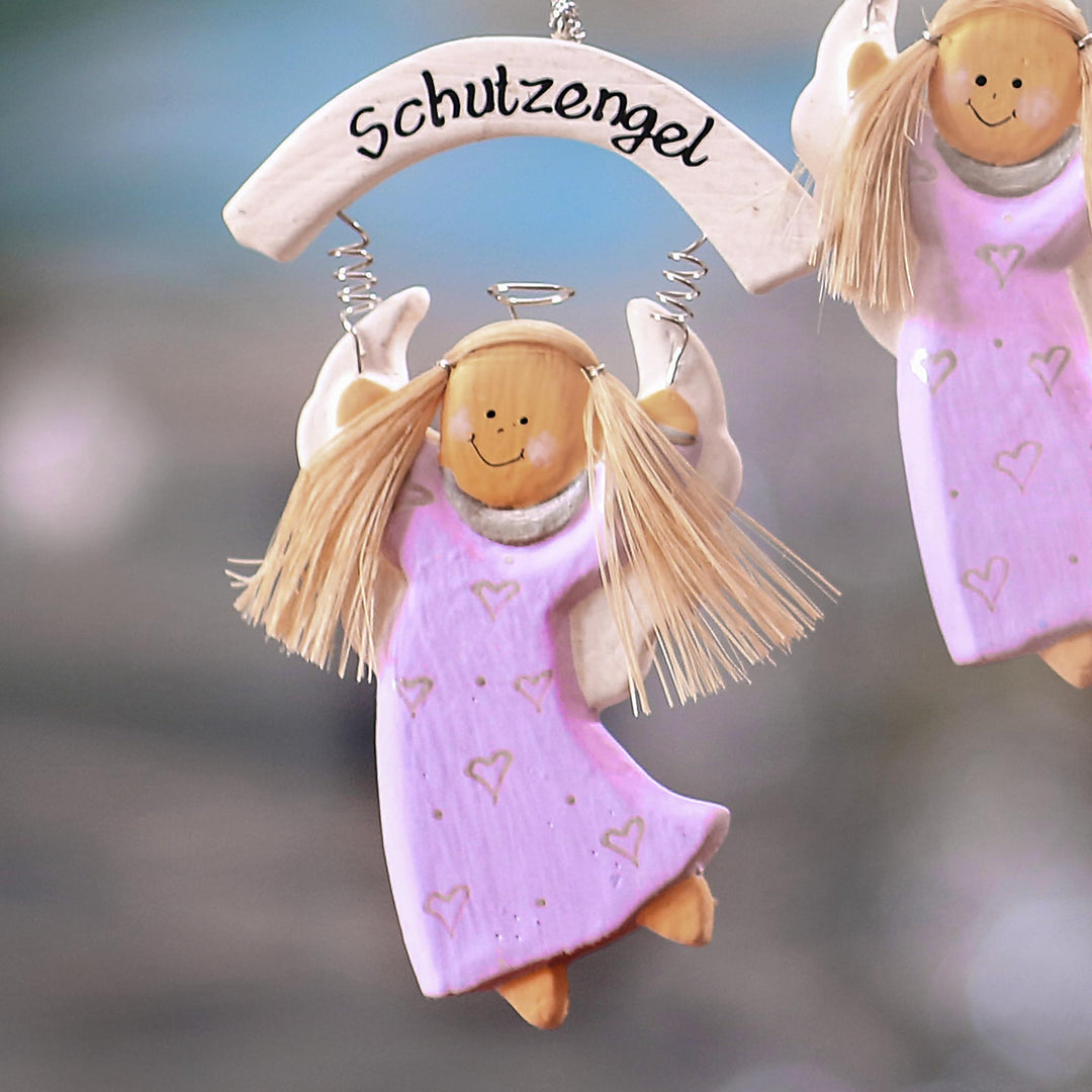 Purple Wood Guardian Angel Ornaments from Bali (Set of 5) - Schutzengel in Purple