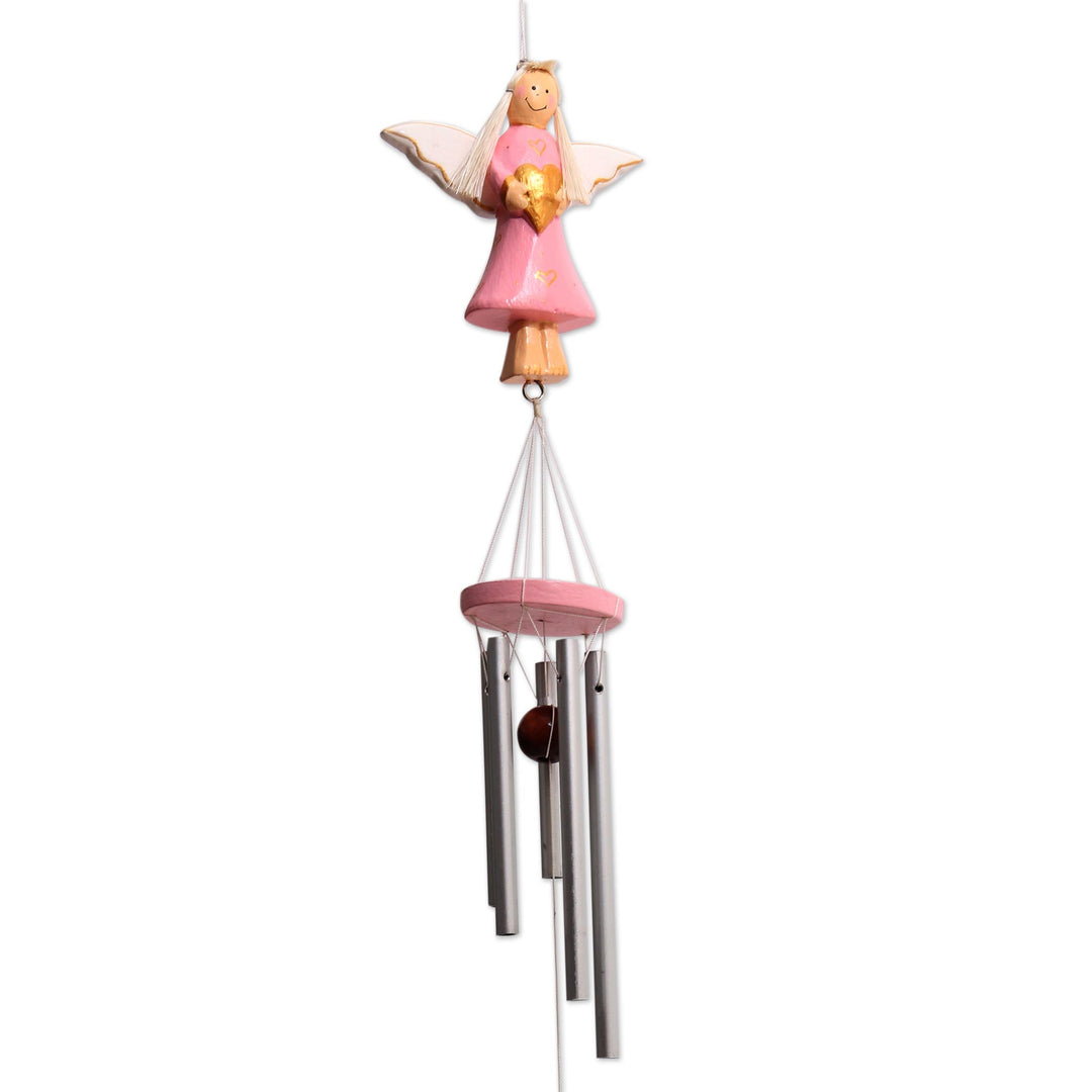 Wood and Aluminum Pink Angel Holiday Decorative Accent - Angel's Love in Pink