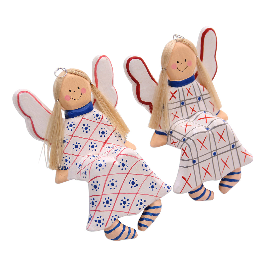 Wood Angel Decorative Accents from Bali (Pair) - Sitting Angels