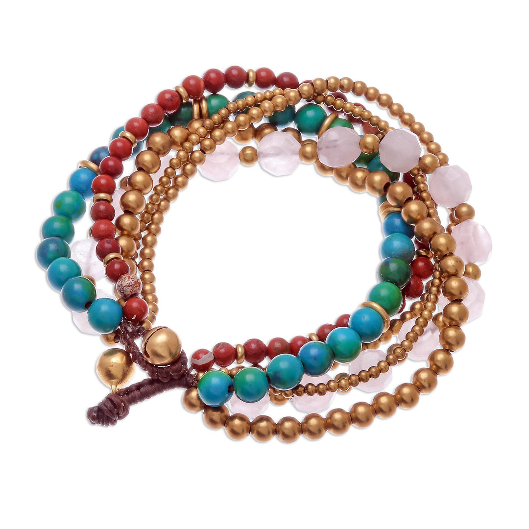 Multi-Gem Beaded Torsade Bracelet Crafted in Thailand - Thai Mood