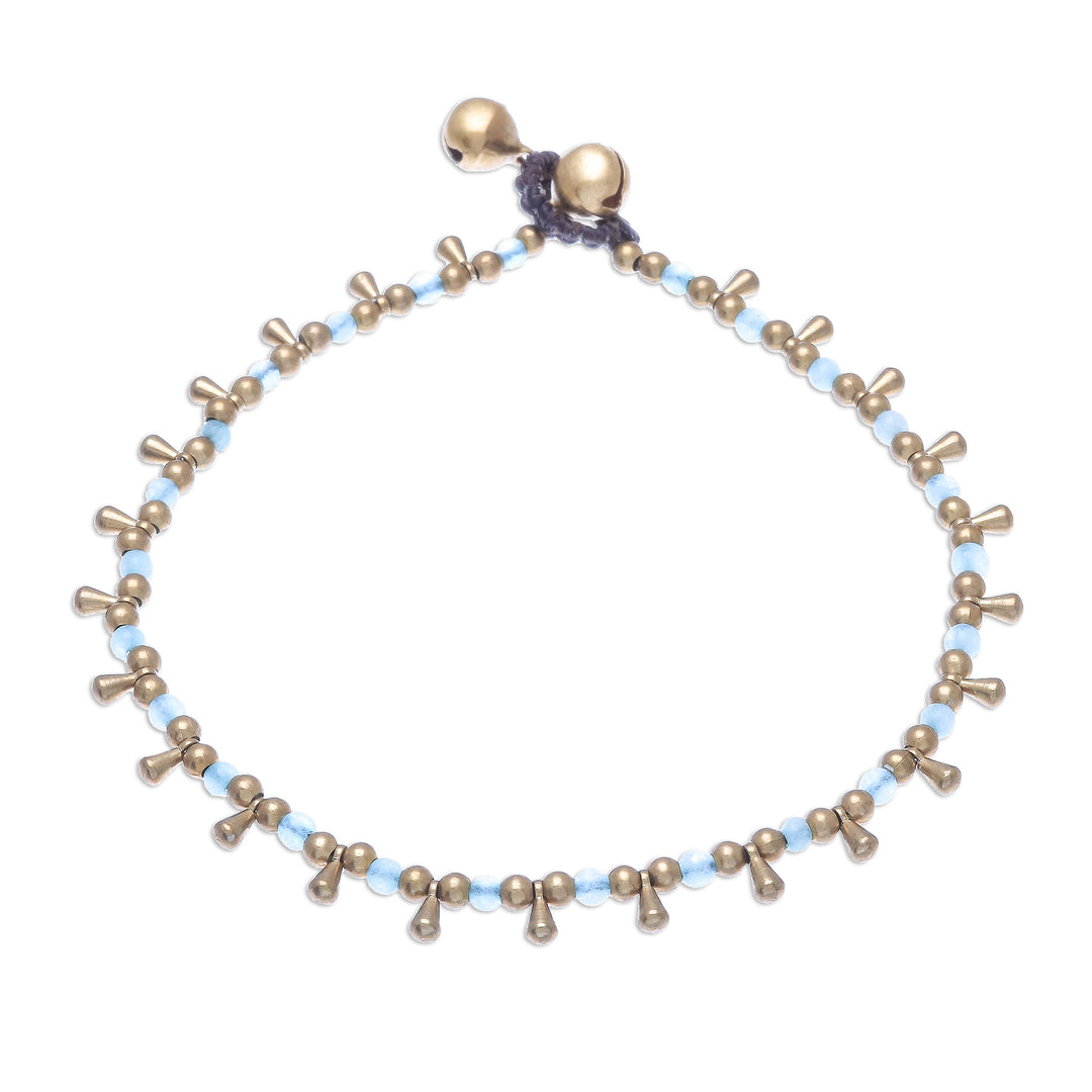 Blue Quartz Beaded Charm Anklet from Thailand - Bohemian Shower in Blue