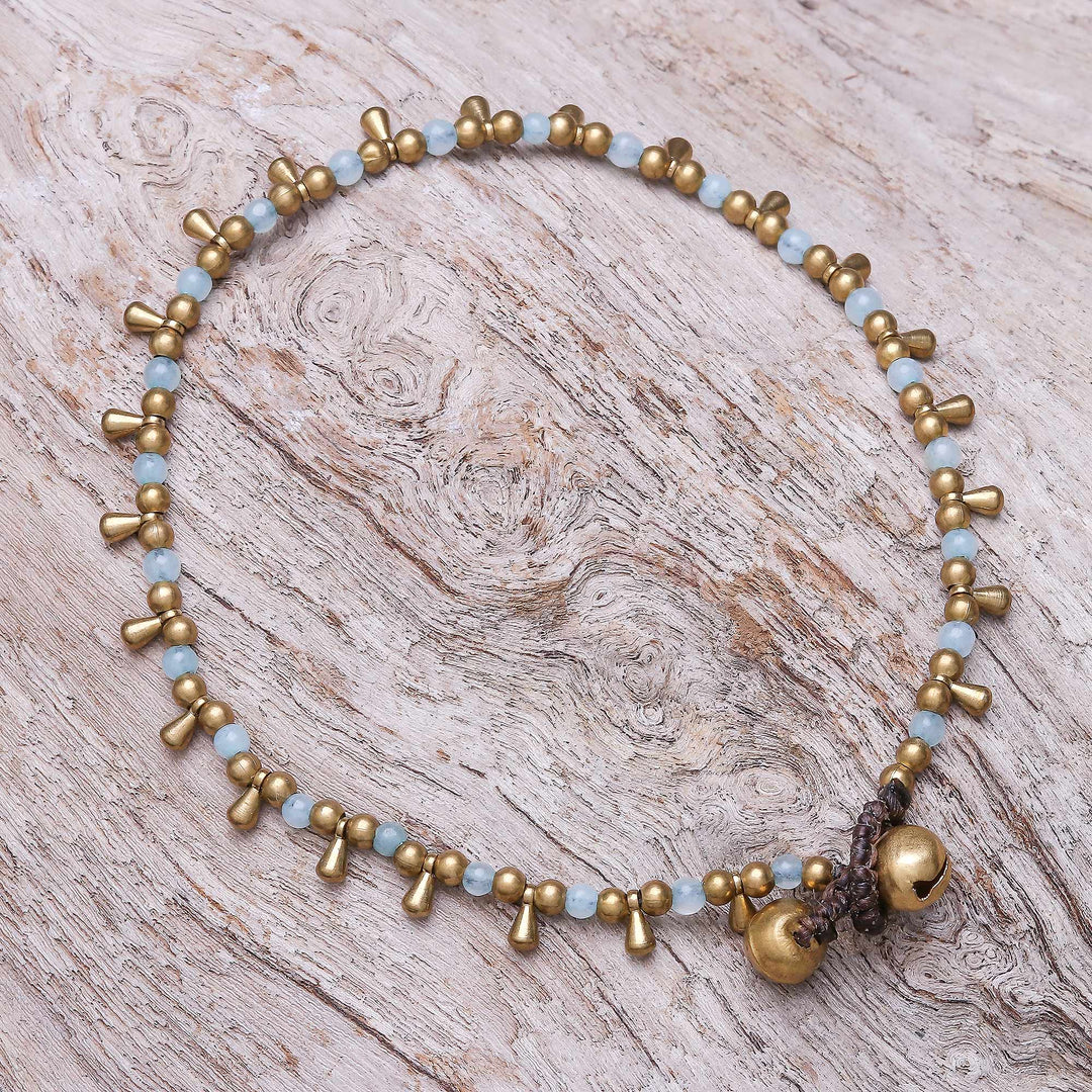 Blue Quartz Beaded Charm Anklet from Thailand - Bohemian Shower in Blue