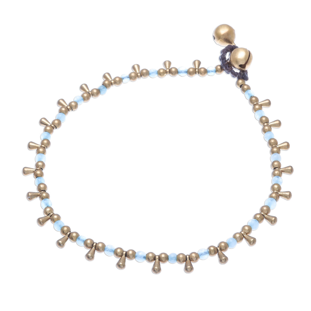 Blue Quartz Beaded Charm Anklet from Thailand - Bohemian Shower in Blue