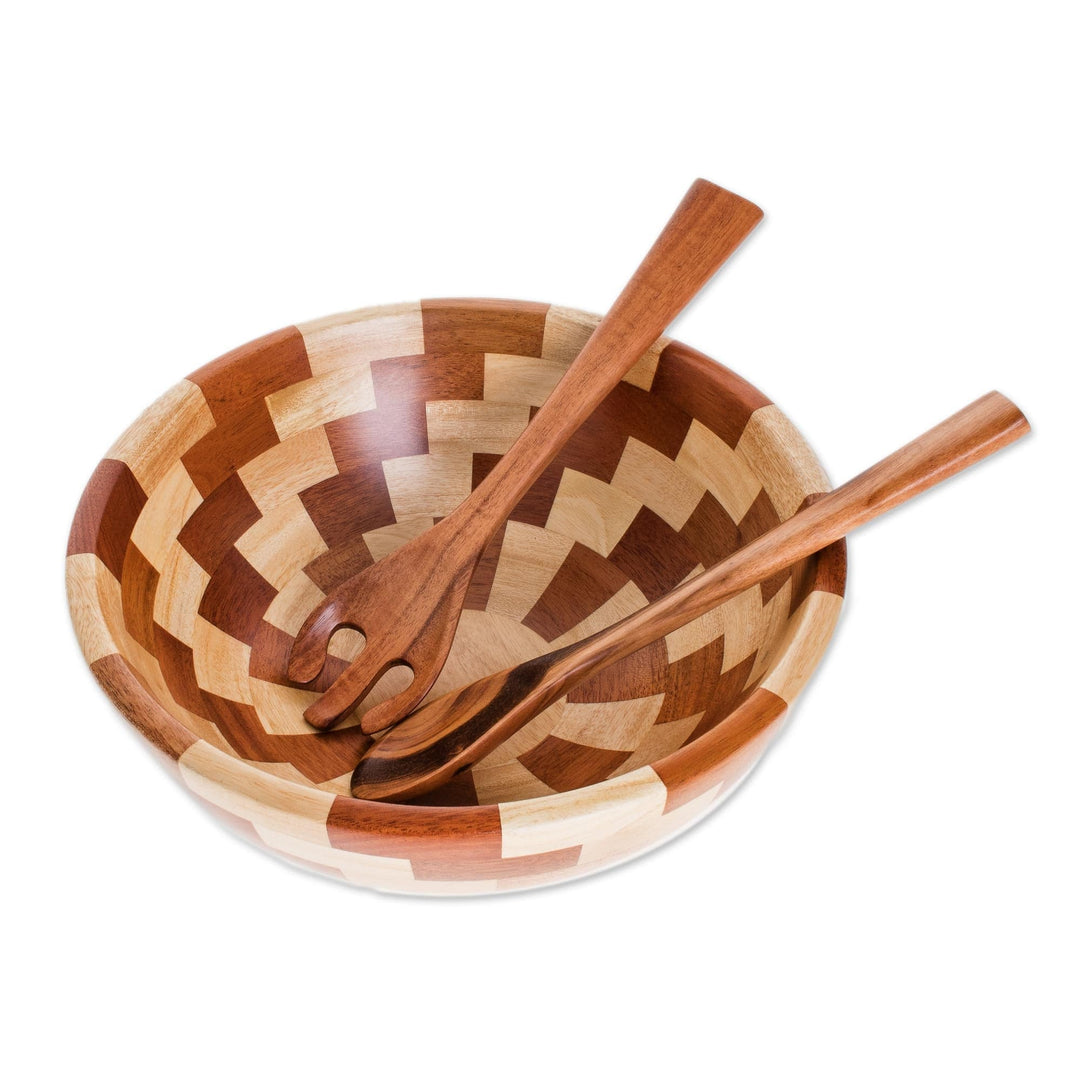 Palo Blanco and Caoba Wood Salad Bowl and Spoons - Home Freshness