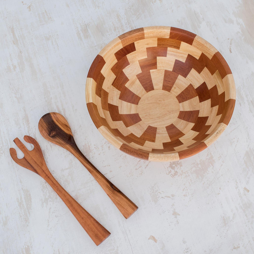 Palo Blanco and Caoba Wood Salad Bowl and Spoons - Home Freshness