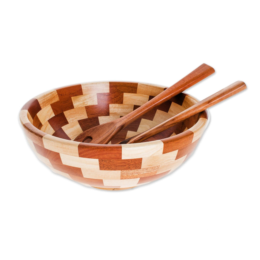 Palo Blanco and Caoba Wood Salad Bowl and Spoons - Home Freshness