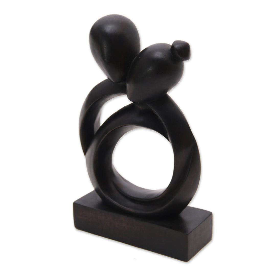 Abstract Romantic Black Suar Wood Sculpture from Indonesia - Caring Couple