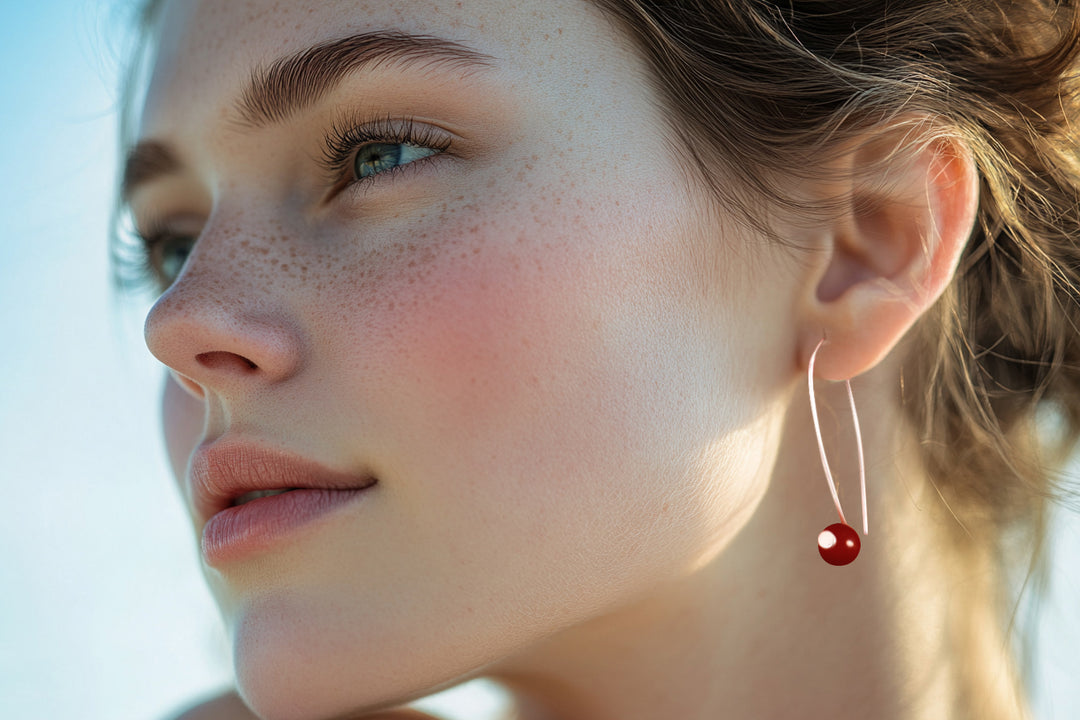 Maroon Agate Drop Earrings Crafted in Peru - Spheres of Splendor in Maroon
