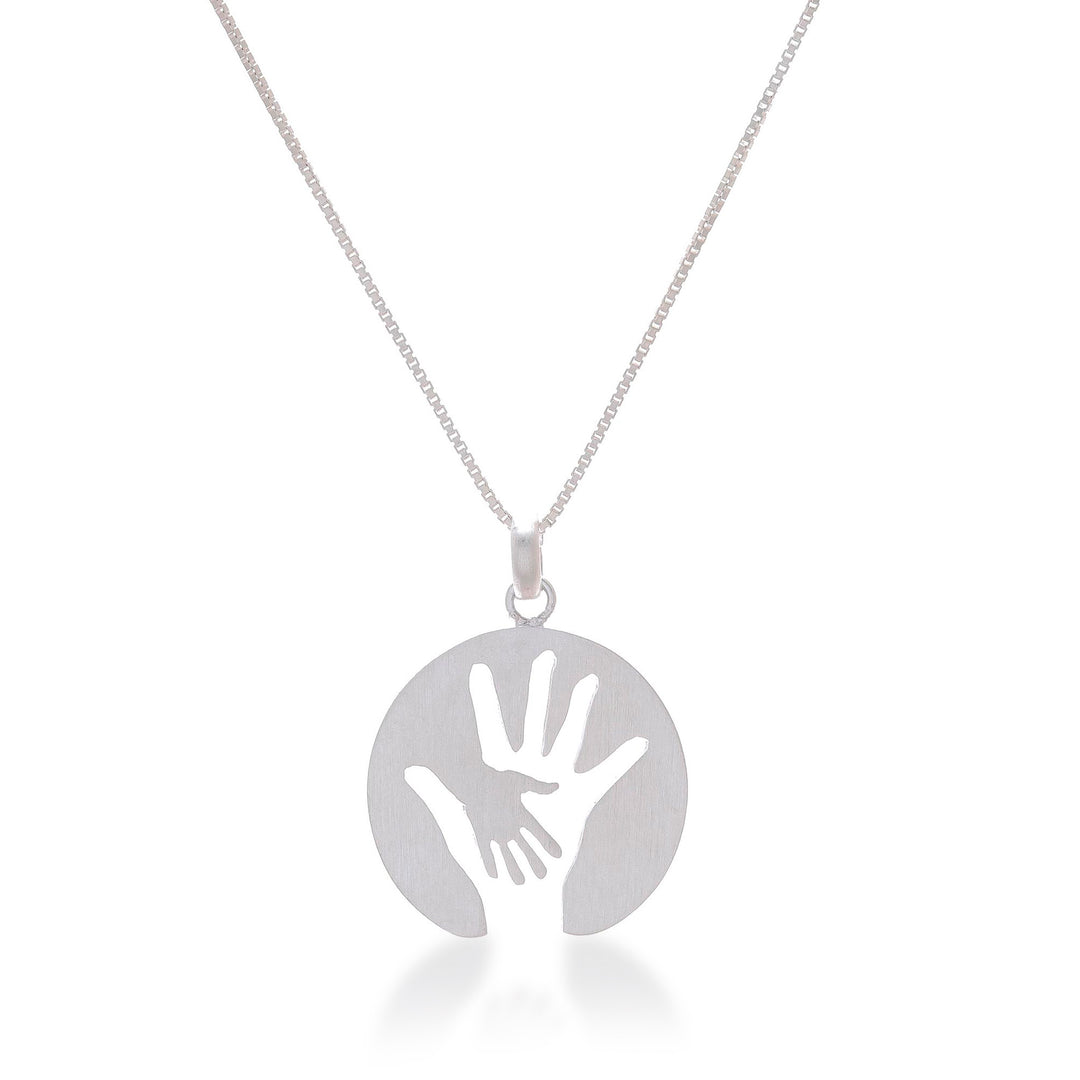 Hand Motif Inspirational Sterling Silver Pendant Necklace - Generations