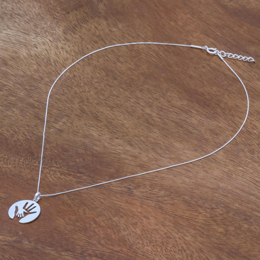 Hand Motif Inspirational Sterling Silver Pendant Necklace - Generations