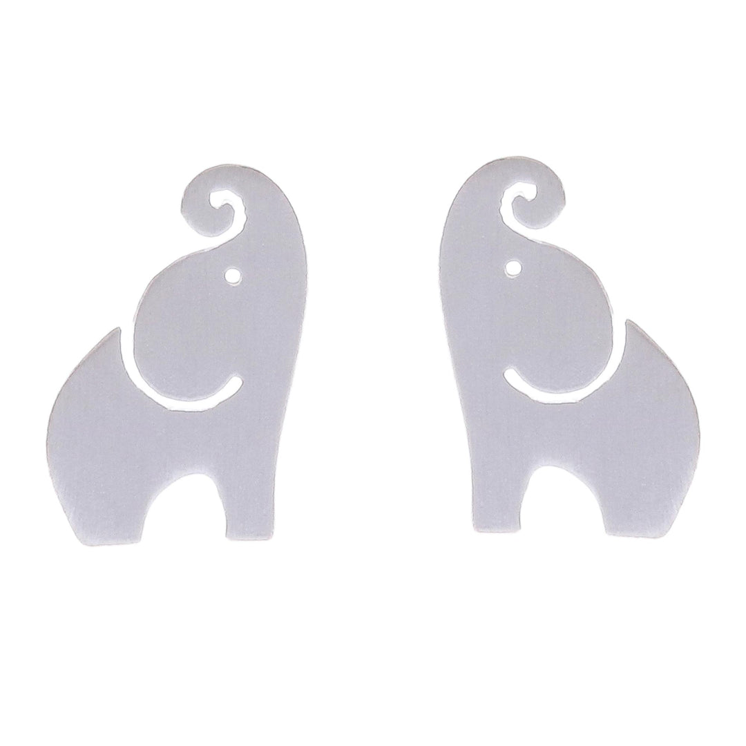Brushed-Satin Sterling Silver Elephant Stud Earrings - Singing Elephants