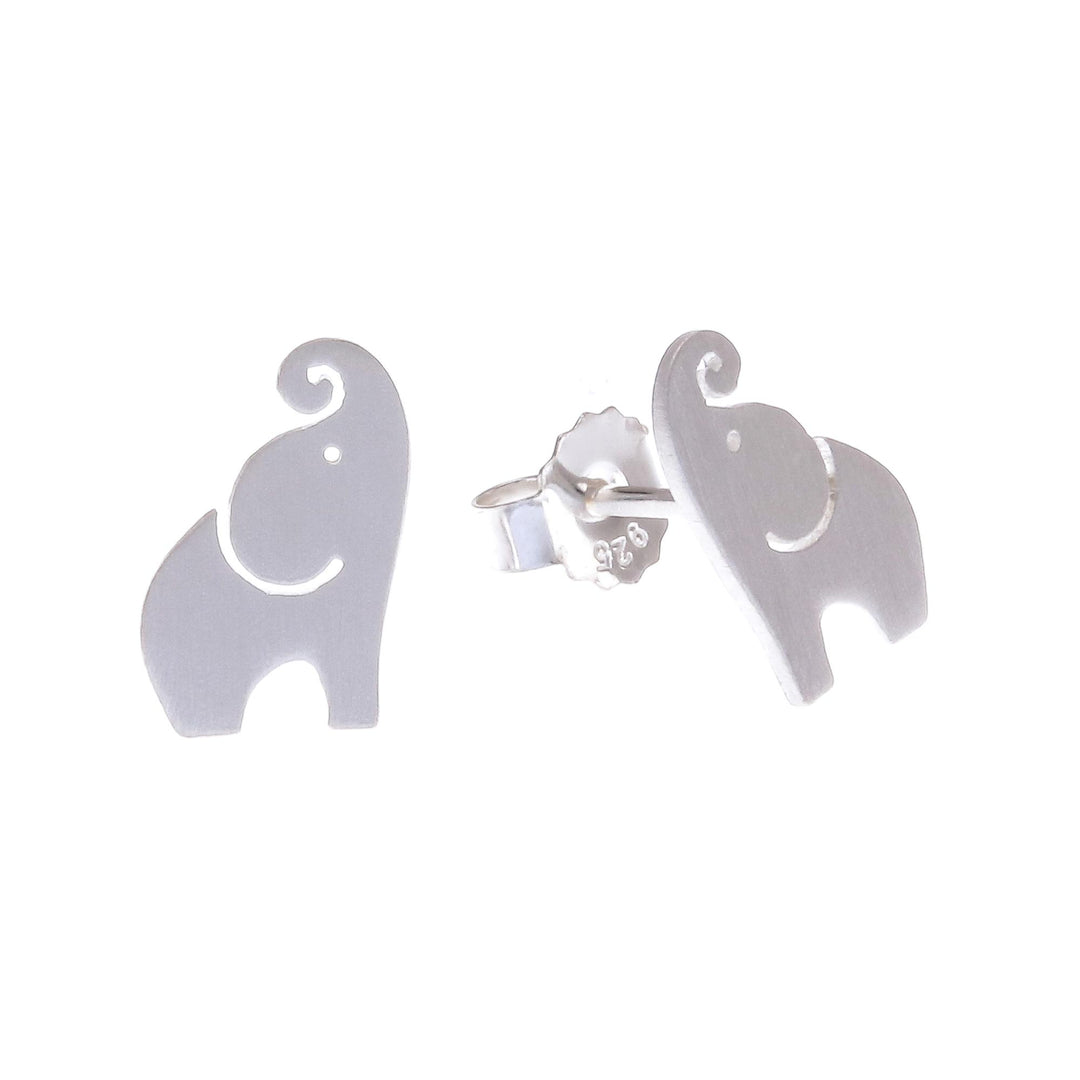 Brushed-Satin Sterling Silver Elephant Stud Earrings - Singing Elephants