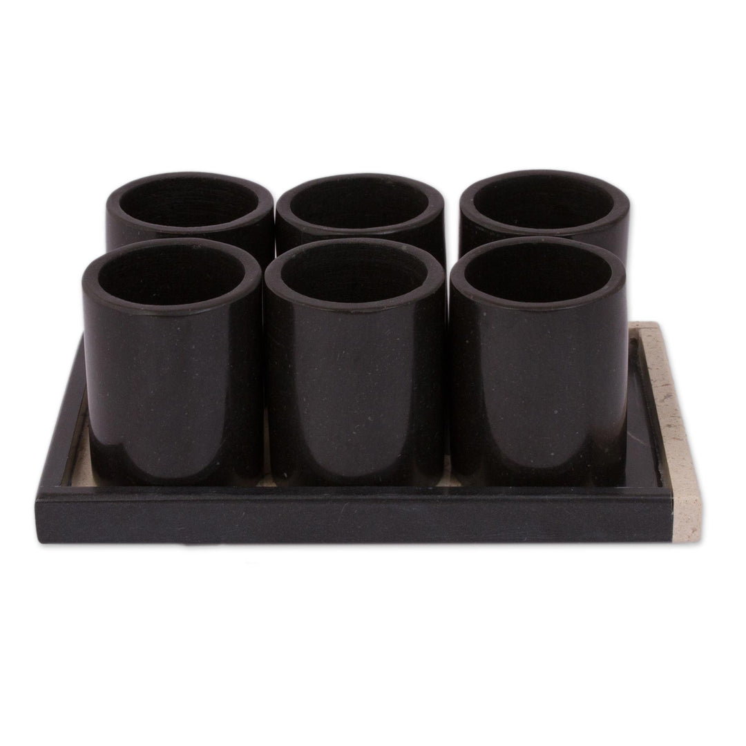 Black Marble Tequila Glasses from Mexico (Set of 6) - Fascinating Modernity