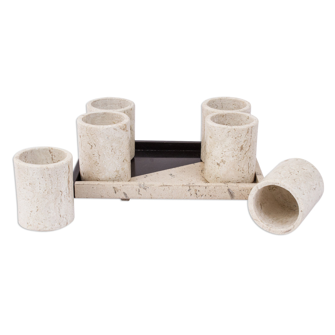 Beige Marble Tequila Glasses from Mexico (Set of 6) - Oblique Modernity