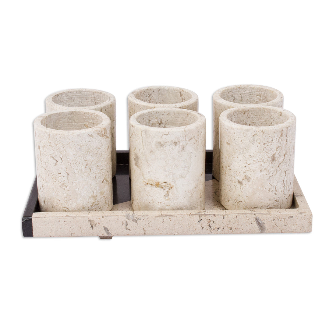 Beige Marble Tequila Glasses from Mexico (Set of 6) - Oblique Modernity