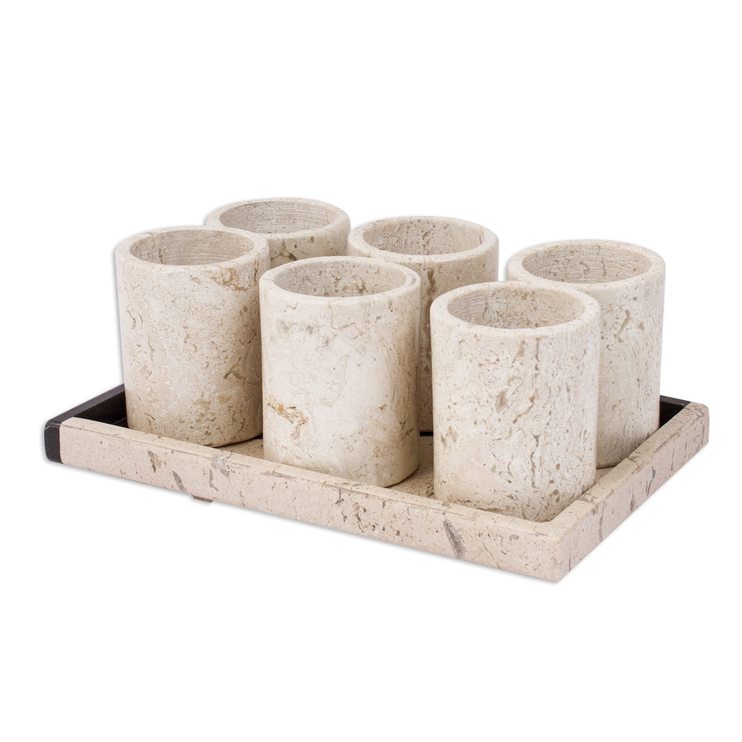 Beige Marble Tequila Glasses from Mexico (Set of 6) - Oblique Modernity