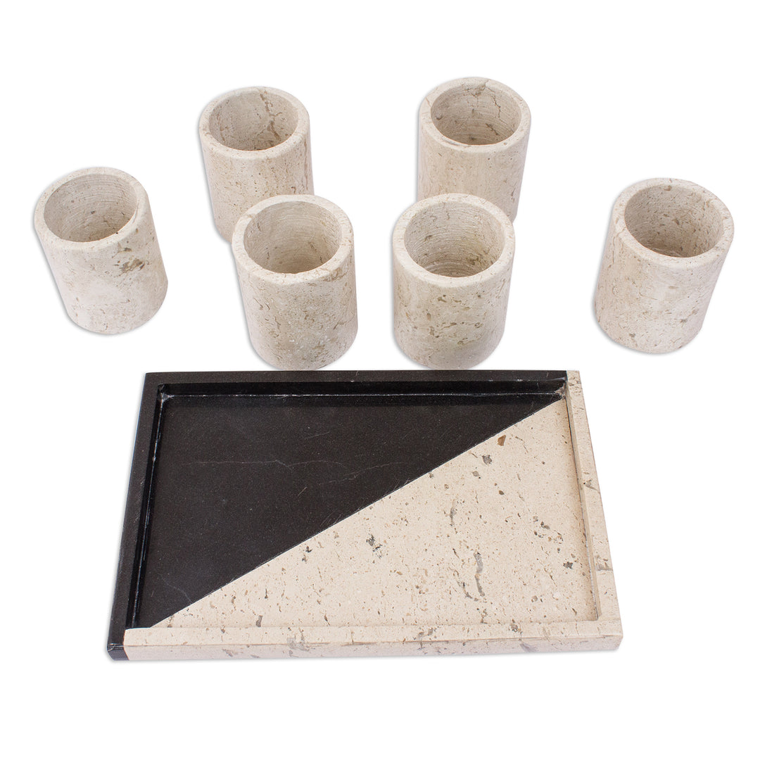 Beige Marble Tequila Glasses from Mexico (Set of 6) - Oblique Modernity