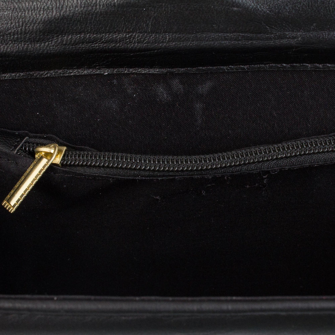 Leather Accented Cotton Sling with Blue Floral Embroidery - Yucatan Flowers