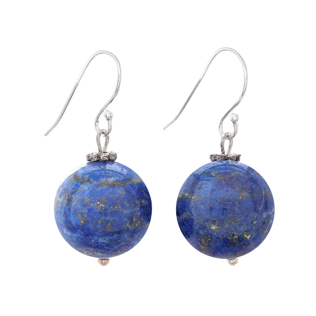 Round Lapis Lazuli Dangle Earrings from Thailand - Round Charm