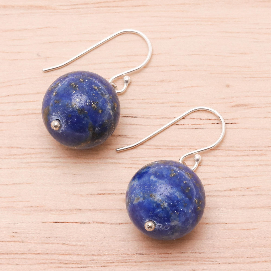 Round Lapis Lazuli Dangle Earrings from Thailand - Round Charm