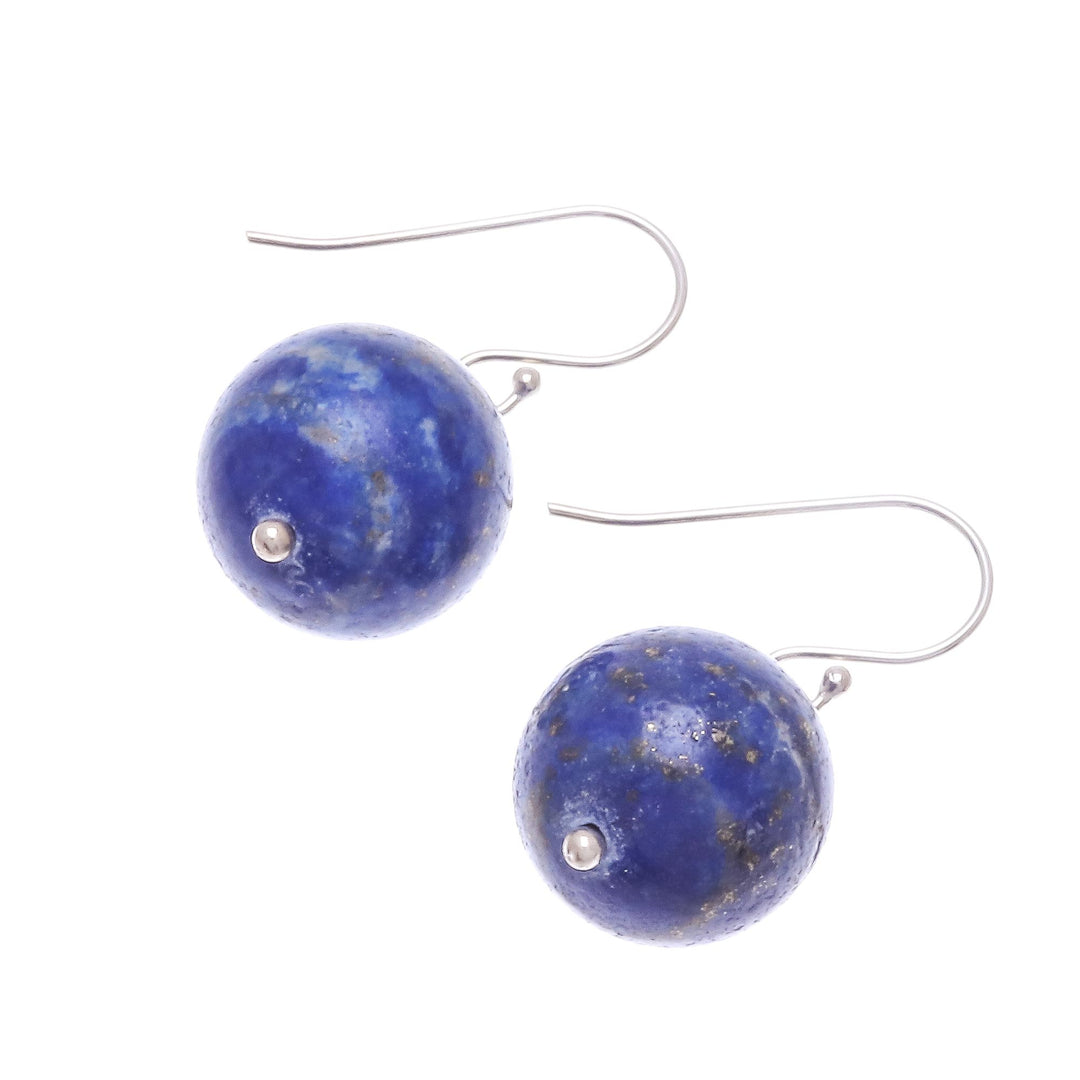 Round Lapis Lazuli Dangle Earrings from Thailand - Round Charm