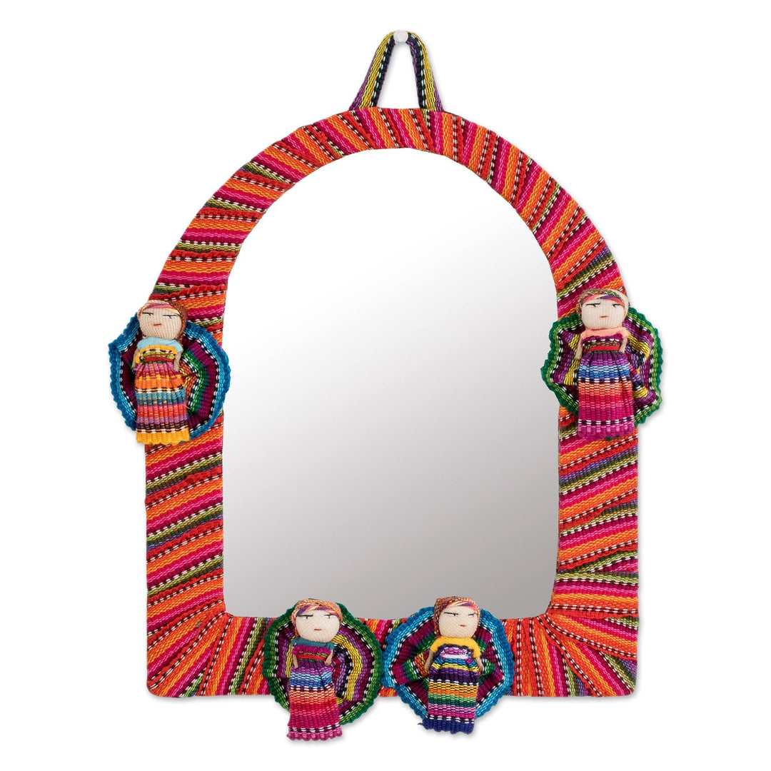 Arch-Shaped Cotton Wall Mirror with Worry Dolls - Quitapenas Arch