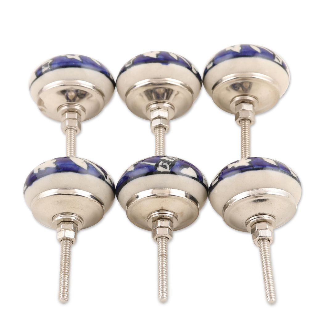 Blue Floral Ceramic Knobs from India (Set of 6) - Blue Homestead