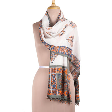 Block-Printed Cotton Shawl from India - Mughal Glory