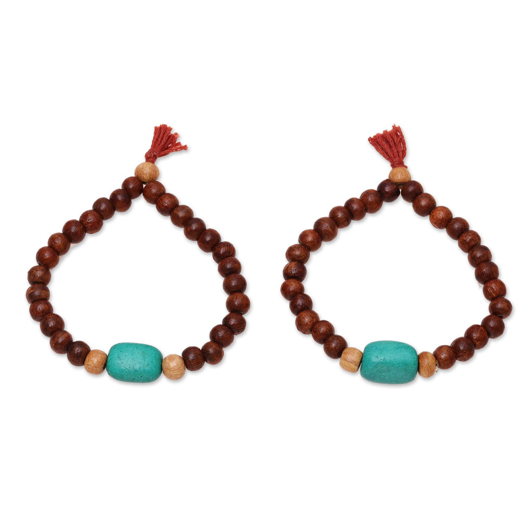 Wood Stretch Bracelets from India (Pair) - Joy of Friendship
