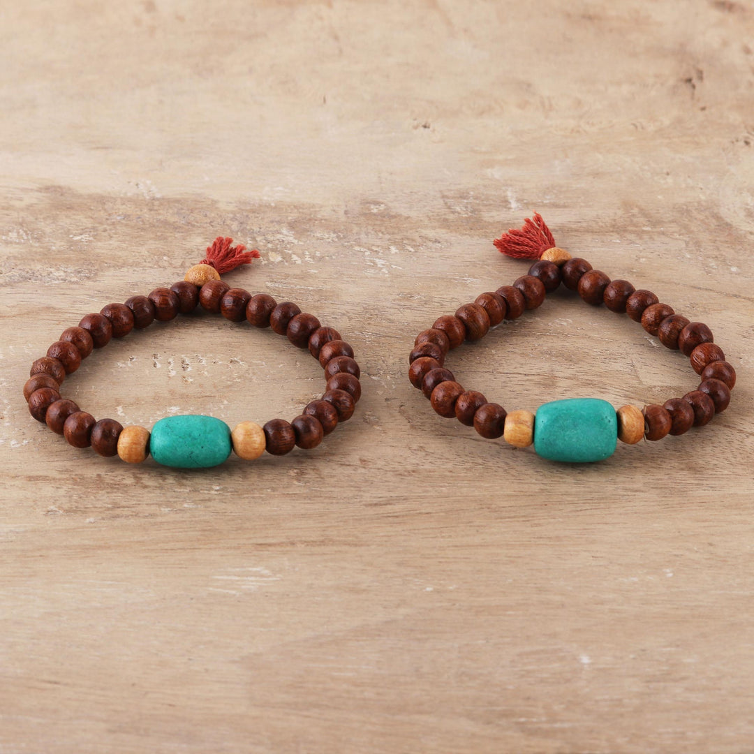 Wood Stretch Bracelets from India (Pair) - Joy of Friendship