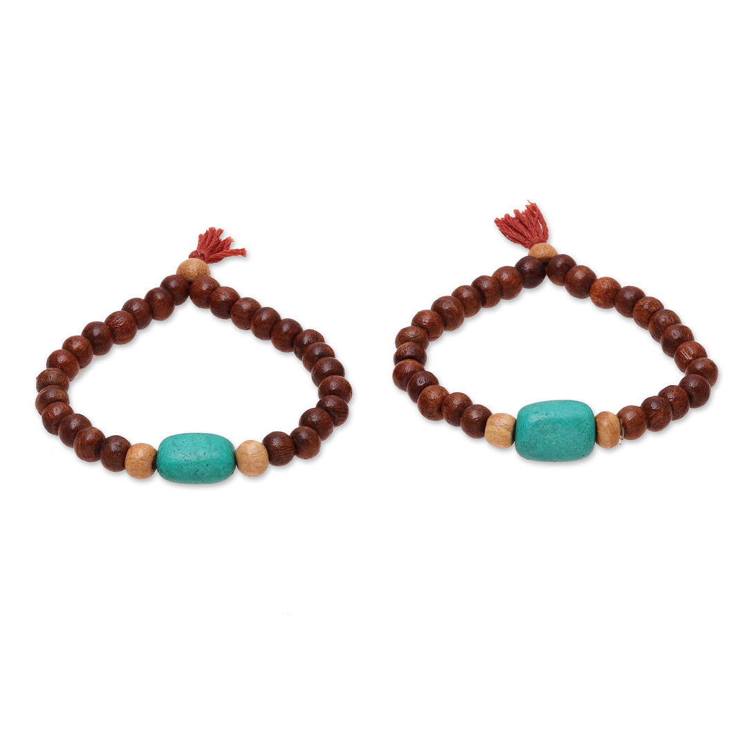 Wood Stretch Bracelets from India (Pair) - Joy of Friendship