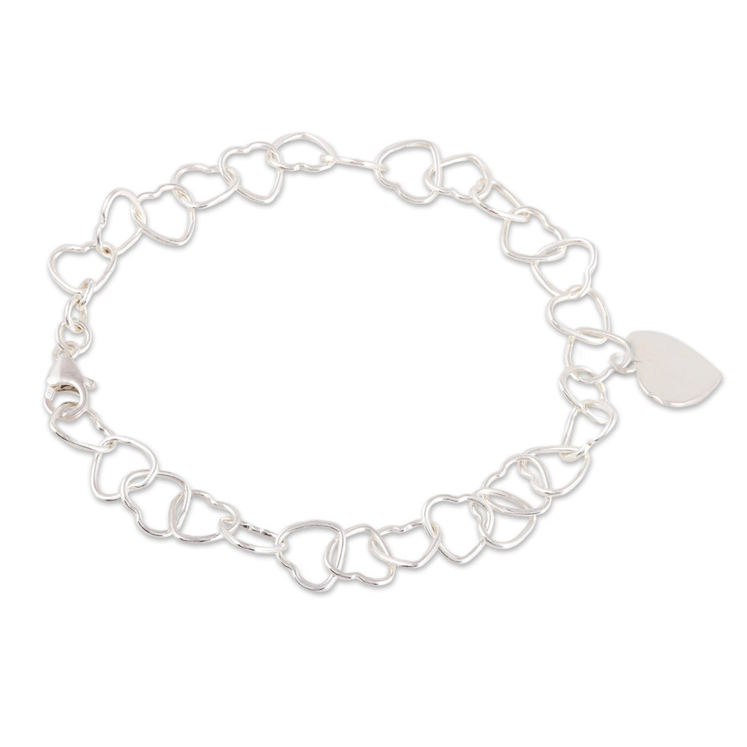 Heart-Shaped Sterling Silver Link Bracelet from India - Many Hearts