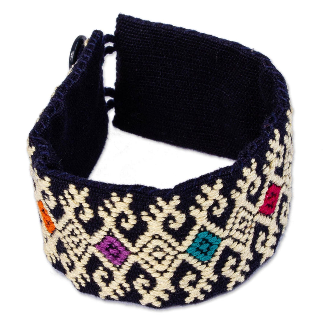 Ochre Geometric Cotton Wristband Bracelet from Mexico - Geometric Days