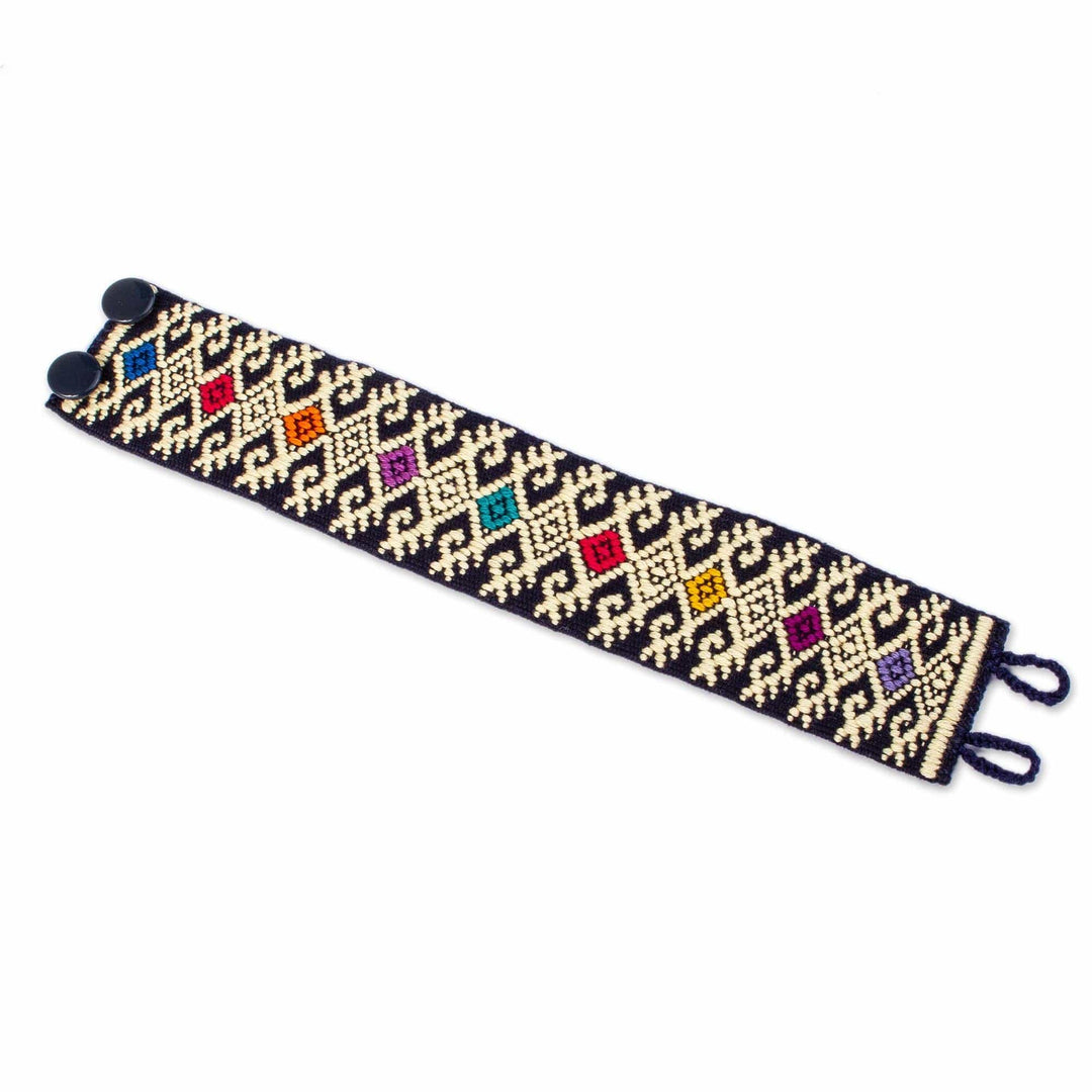 Ochre Geometric Cotton Wristband Bracelet from Mexico - Geometric Days