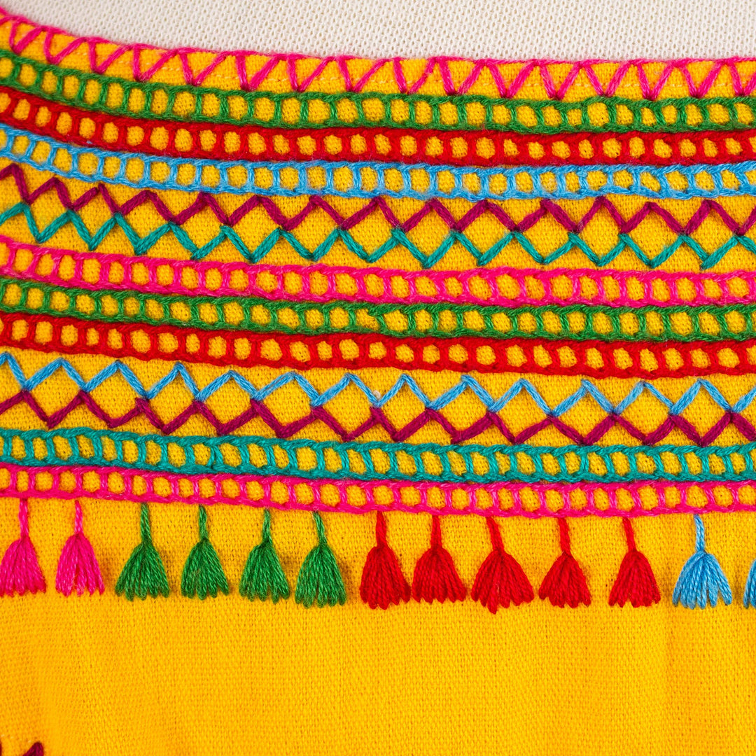 Handwoven Saffron Cotton Sleeveless Blouse from Mexico - Marigold Summer