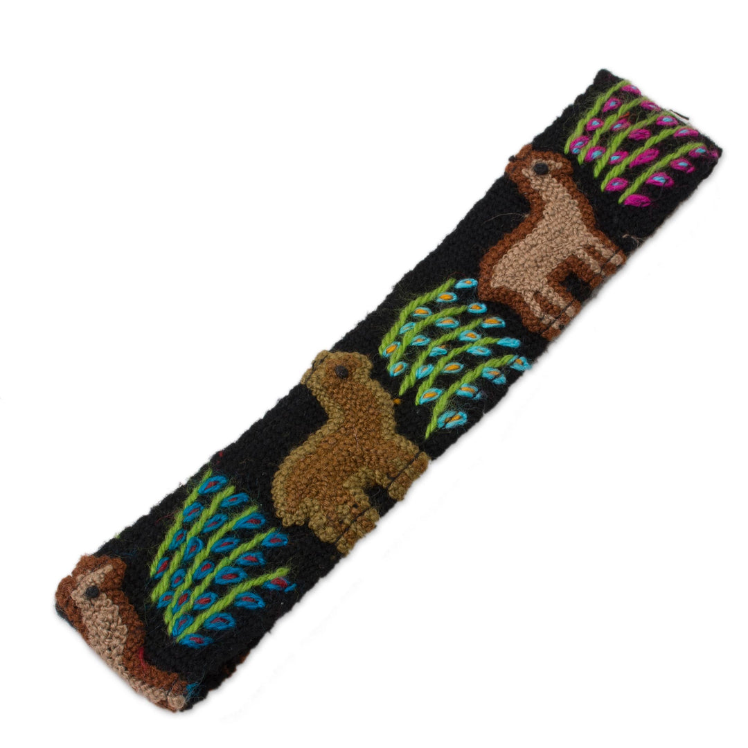 Embroidered Llama Pattern Wool Headband from Peru - Llama Parade
